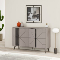 Decortie Dune Modern Sideboard Cabinet - Geometric 4 Door Console Sideboard With Metal Legs Mocha Grey - thumbnail 6