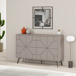 Decortie Dune Modern Sideboard Cabinet - Geometric 4 Door Console Sideboard With Metal Legs Mocha Grey - thumbnail 5