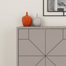 Decortie Dune Modern Sideboard Cabinet - Geometric 4 Door Console Sideboard With Metal Legs Mocha Grey - thumbnail 4
