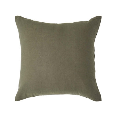Homescapes Khaki Green European Linen Pillowcase, 60 X 60 Cm - image 1