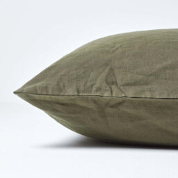 Homescapes Khaki Green European Linen Pillowcase, 60 X 60 Cm - thumbnail 2