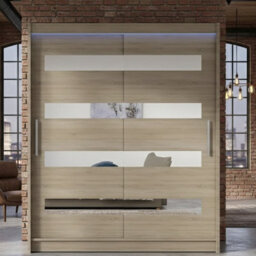 Sliding Wardrobe Westa Xiii 150 Cm With Mirror Panels And Rgb Led Lights Sonoma - thumbnail 2