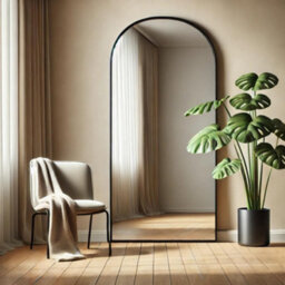 Jōbū Jobu Home - Akiko, Full Length Leaner Black Metal Arched Mirror - 150Cm X 60Cm - thumbnail 1