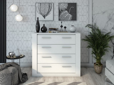 Arte Idea 10 Contemporary Chest Of Drawers Silver Handles 4 Drawers White (H)910mm (W)1000mm (D)420mm - image 1
