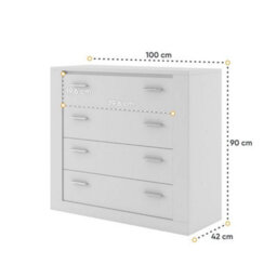 Arte Idea 10 Contemporary Chest Of Drawers Silver Handles 4 Drawers White (H)910mm (W)1000mm (D)420mm - thumbnail 3