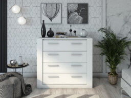 Arte Idea 10 Contemporary Chest Of Drawers Silver Handles 4 Drawers White (H)910mm (W)1000mm (D)420mm