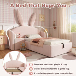 Single Bunny Ears Upholstered Storage Bed With Nightstand - thumbnail 3