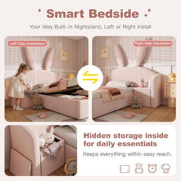 Single Bunny Ears Upholstered Storage Bed With Nightstand - thumbnail 5