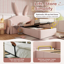 Single Bunny Ears Upholstered Storage Bed With Nightstand - thumbnail 6