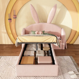 Single Bunny Ears Upholstered Storage Bed With Nightstand - thumbnail 9