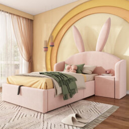 Single Bunny Ears Upholstered Storage Bed With Nightstand - thumbnail 8