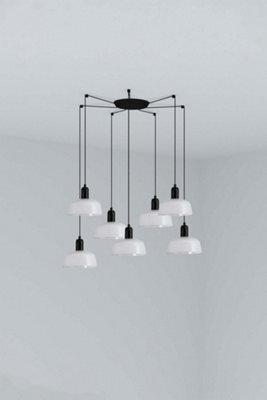 Luminosa Lighting Luminosa Tatawin Small Cluster Pendant Ceiling Light Black, Gloss White 7X E27