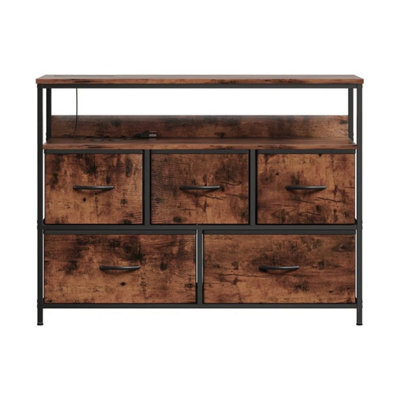 Brown 5 Drawer Fabric Chest With Power Outlet - image 1