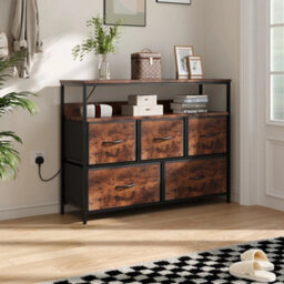 Brown 5 Drawer Fabric Chest With Power Outlet - thumbnail 4