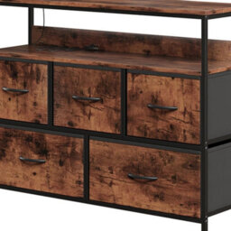 Brown 5 Drawer Fabric Chest With Power Outlet - thumbnail 3