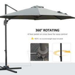 Outsunny 3(M) Garden Banana Parasol Patio Cantilever Hanging Umbrella Dark Grey - thumbnail 4