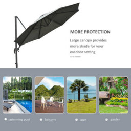 Outsunny 3(M) Garden Banana Parasol Patio Cantilever Hanging Umbrella Dark Grey - thumbnail 7