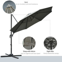 Outsunny 3(M) Garden Banana Parasol Patio Cantilever Hanging Umbrella Dark Grey - thumbnail 6