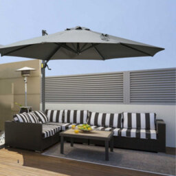 Outsunny 3(M) Garden Banana Parasol Patio Cantilever Hanging Umbrella Dark Grey - thumbnail 1