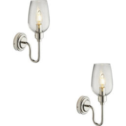 Loops 2 Pack Bright Nickel Dimmable Wall Light - Clear Glass Shade - 6W Led E14 Candle