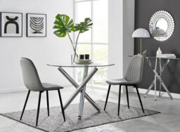 Furniturebox Uk Selina Round Dining Table And 2 Grey Corona Black Leg Chairs - thumbnail 1