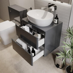 Affine Bathroom Cloakroom Vanity Unit Wall Mounted Countertop Basin Grey Gloss 600mm - thumbnail 2