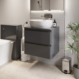 Affine Bathroom Cloakroom Vanity Unit Wall Mounted Countertop Basin Grey Gloss 600mm - thumbnail 1