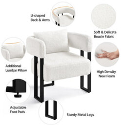 Yaheetech White Oversized Upholstered Accent Armchair With 3 Strong Metal Legs - thumbnail 4