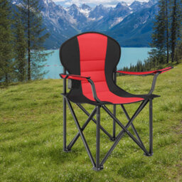 LEDREM Folding Camping Chair, With Comfortable Sponge Seat, Cup Holder, Heavy Duty Structure,red And Black - thumbnail 3