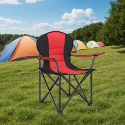 LEDREM Folding Camping Chair, With Comfortable Sponge Seat, Cup Holder, Heavy Duty Structure,red And Black - thumbnail 2