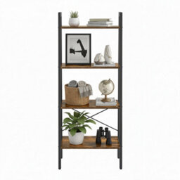 LEDREM Ladder Shelf, 4-Tier Bookshelf, Storage Rack, Bookcase, For Living Room, Kitchen, Bedroom, Rustic Brown - thumbnail 4