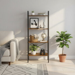 LEDREM Ladder Shelf, 4-Tier Bookshelf, Storage Rack, Bookcase, For Living Room, Kitchen, Bedroom, Rustic Brown - thumbnail 6