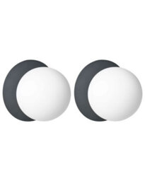 Beliani Aurora Set Of 2 Wall Lamps, Black Metal Base And Opal Glass Shades, Hardwired - thumbnail 3