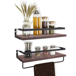 Fativo 2 Large 40Cm Long Rustic Wall Floating Shelf Bathroom Utility Decorative Rack W/ Towel Rod - thumbnail 5