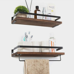 Fativo 2 Large 40Cm Long Rustic Wall Floating Shelf Bathroom Utility Decorative Rack W/ Towel Rod - thumbnail 8