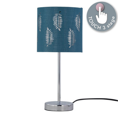 First Choice Lighting Chrome Touch Operated Table Lamp With Teal Fern Shade - image 1