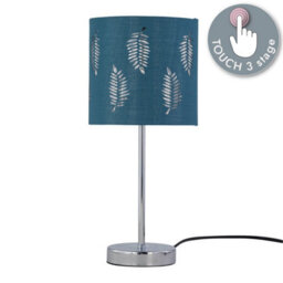 First Choice Lighting Chrome Touch Operated Table Lamp With Teal Fern Shade