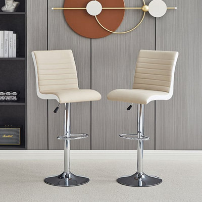 Furniture in Fashion Ritz Taupe And White Faux Leather Bar Stools In Pair - image 1