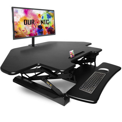 Duronic Dm05D5 Corner Sit-Stand Desk Workstation, Desk Convertor, Manually Height Adjustable 15-50Cm,  110X41Cm Platform - Black - image 1