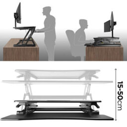 Duronic Dm05D5 Corner Sit-Stand Desk Workstation, Desk Convertor, Manually Height Adjustable 15-50Cm,  110X41Cm Platform - Black - thumbnail 4