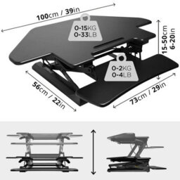 Duronic Dm05D5 Corner Sit-Stand Desk Workstation, Desk Convertor, Manually Height Adjustable 15-50Cm,  110X41Cm Platform - Black - thumbnail 3