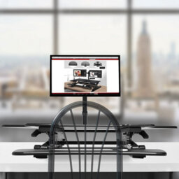 Duronic Dm05D5 Corner Sit-Stand Desk Workstation, Desk Convertor, Manually Height Adjustable 15-50Cm,  110X41Cm Platform - Black - thumbnail 2