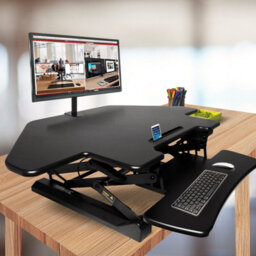 Duronic Dm05D5 Corner Sit-Stand Desk Workstation, Desk Convertor, Manually Height Adjustable 15-50Cm,  110X41Cm Platform - Black - thumbnail 7