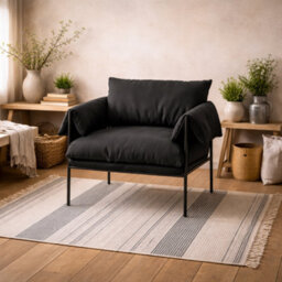 Wyld Haus Wardour Minimalist Armchair In Onyx Houseweave With Matt Black Metal Legs