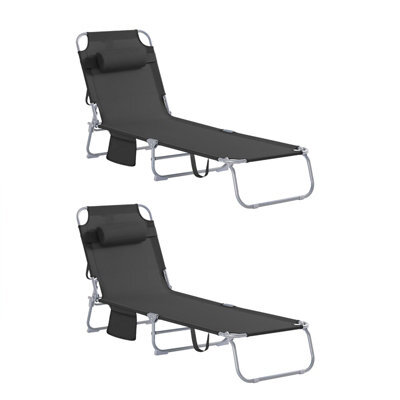 Sobuy Ogs35-Schx2, Set Of 2 Textilene Reclining Folding Chair, Adjustable Back Camping Chair, Black,w193Xd56Xh81 - image 1