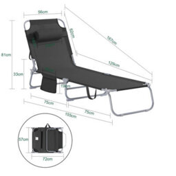 Sobuy Ogs35-Schx2, Set Of 2 Textilene Reclining Folding Chair, Adjustable Back Camping Chair, Black,w193Xd56Xh81 - thumbnail 3