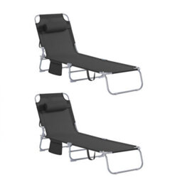Sobuy Ogs35-Schx2, Set Of 2 Textilene Reclining Folding Chair, Adjustable Back Camping Chair, Black,w193Xd56Xh81 - thumbnail 1