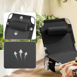 Sobuy Ogs35-Schx2, Set Of 2 Textilene Reclining Folding Chair, Adjustable Back Camping Chair, Black,w193Xd56Xh81 - thumbnail 5
