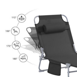 Sobuy Ogs35-Schx2, Set Of 2 Textilene Reclining Folding Chair, Adjustable Back Camping Chair, Black,w193Xd56Xh81 - thumbnail 4