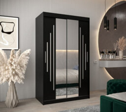 Arte York I Mirrored Sliding Door Wardrobe With Shelves And Hanging Rails In Black (H)2000mm (W)1200mm (D)620mm - thumbnail 2